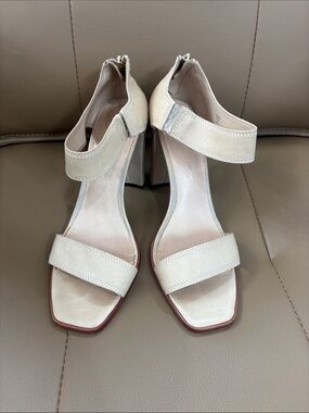 Modern Vintage Cream Ankle-Strap Block Heels